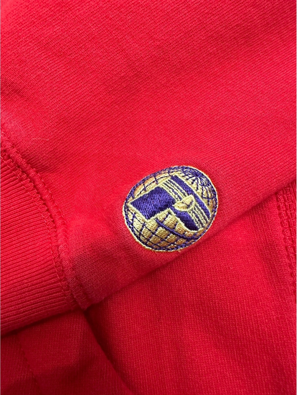 Passer Red Hoodie with Yellow and Purple Logo, Size M - Picture 3 of 4